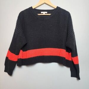 "Don't Ask Why" Cable Knit Black with Red Horizontal Strip Sweater One Size